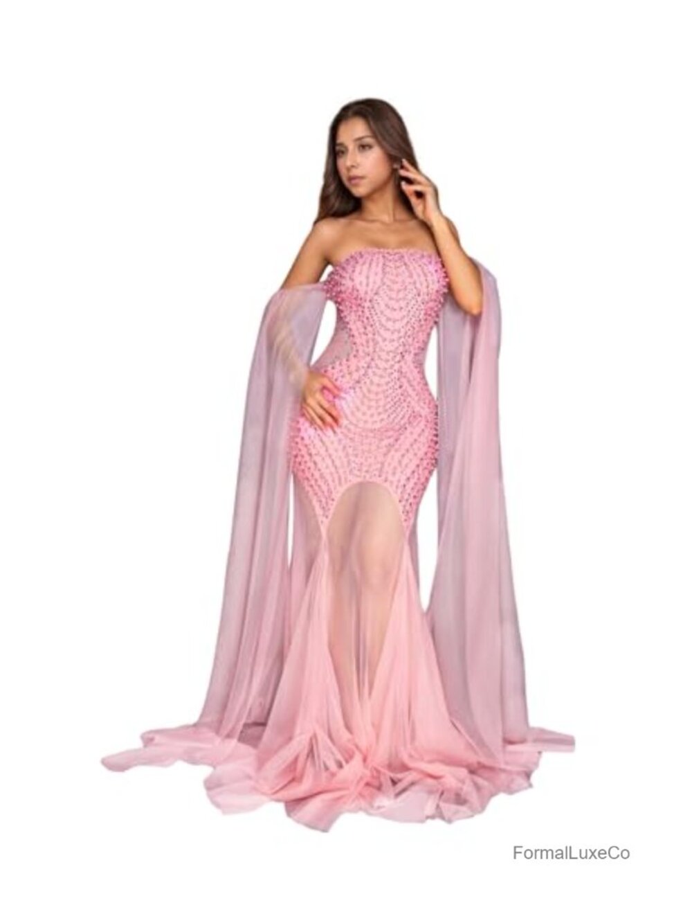 Women's Sexy Rhinestone Mesh Party Evening Gown